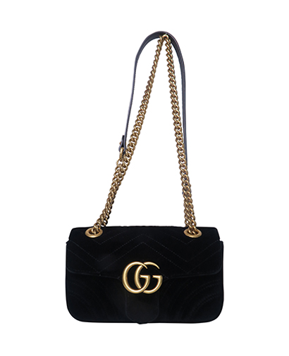 Mini Marmont GG Bag, &pound;900, Handbags, Black, Velvet, Front view